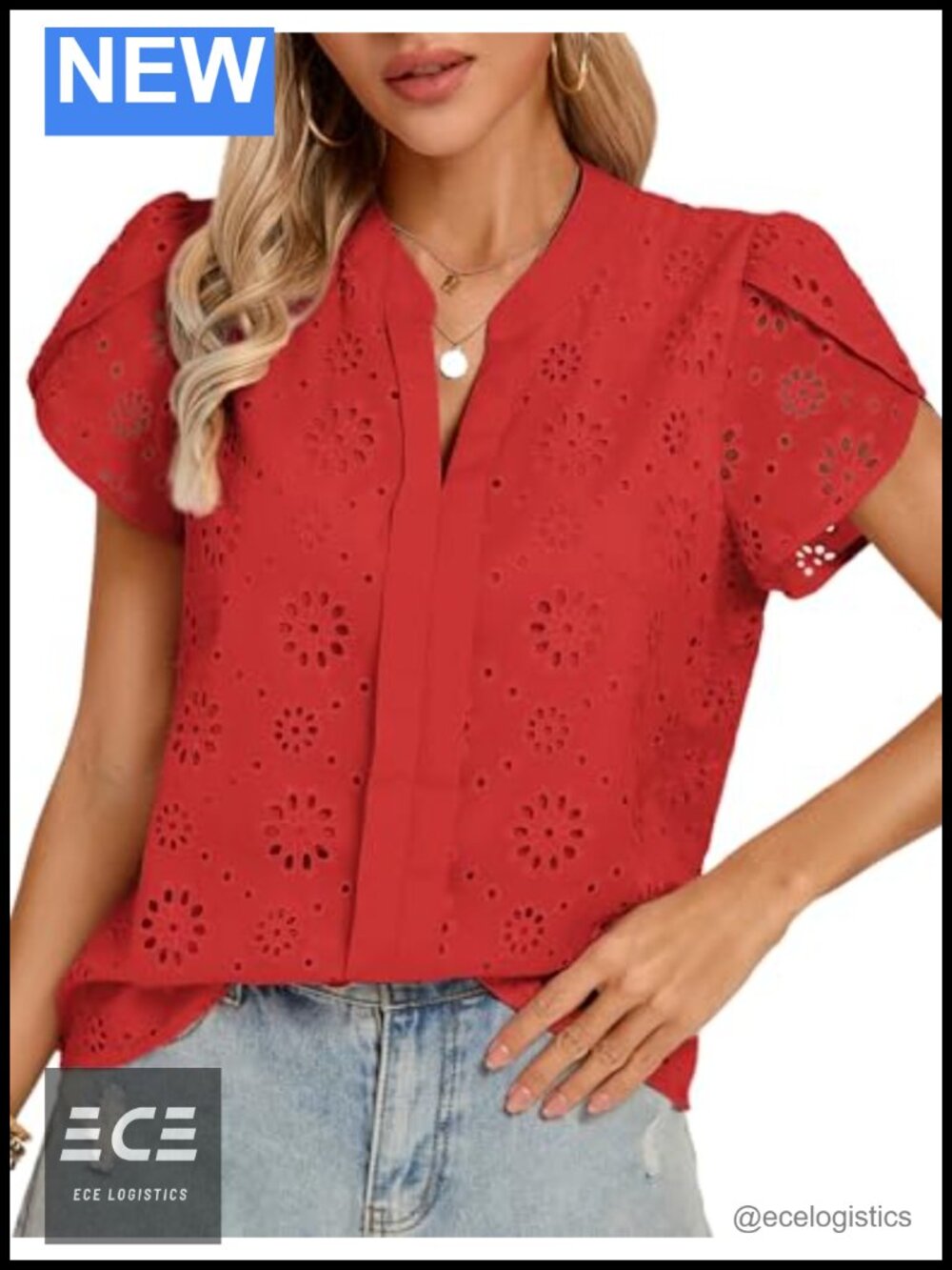 Eyelet Lace Embroidered Blouse Short Sleeve Dressy Casual Summer Top